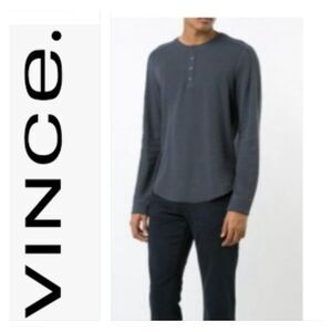 Vince Henley Long Sleeve Raw Hem Shirt Tee In Gray  Size XXL/ TTG